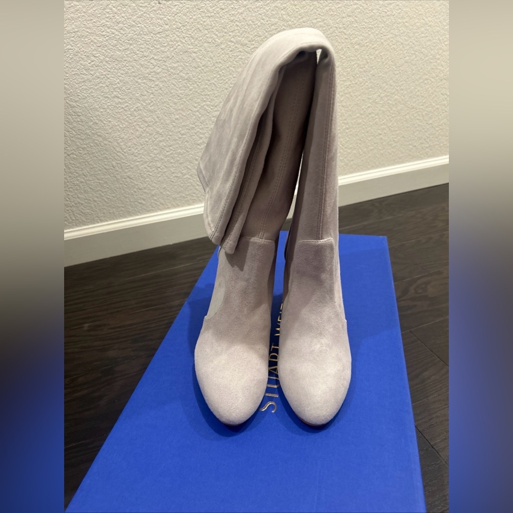 Stuart Weitzman Yuliana 85 LUCIE KNEE-HIGH BOOT  Suede Gray Grey 9B  $895